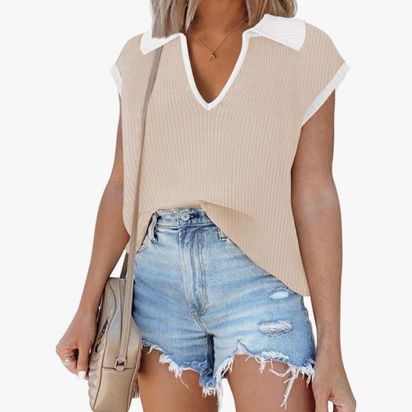 Disamer Tops - Disamer Pink & White Knit Sleeveless Top (Size L)